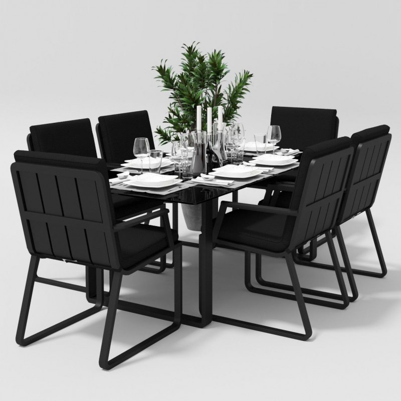 Gardenini - Обеденная зона Gardenini Voglie Carbon 180 Черный со стульями Voglie Armrest