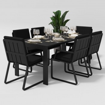 Обеденная зона Gardenini Malia Carbon 180 Черный со стульями Voglie Armrest