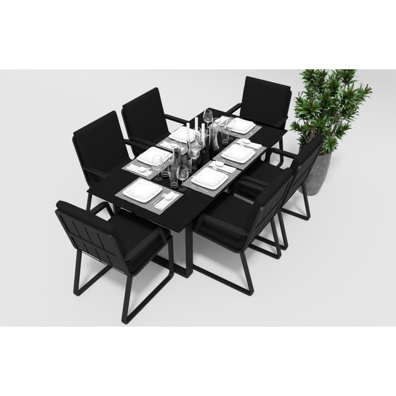 Gardenini - Обеденная зона Gardenini Voglie Carbon 180 Черный со стульями Voglie Armrest