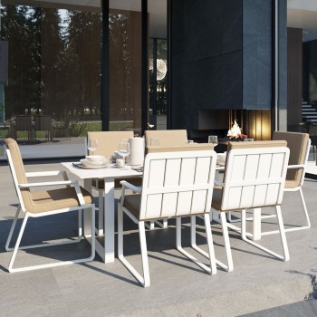 Обеденная зона Gardenini Voglie White 180 Бежевый со стульями Voglie Armrest