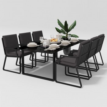 Обеденная зона Gardenini Voglie Carbon 180 Антрацит со стульями Voglie Armrest