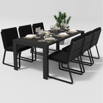 Обеденная зона Gardenini Malia Carbon 200 Черный со стульями Voglie
