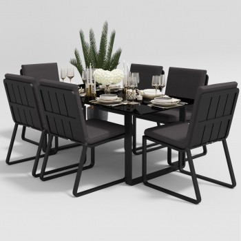 Обеденная зона Gardenini Voglie Carbon 180 Антрацит со стульями Voglie