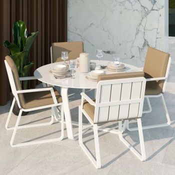 Обеденная зона Gardenini Primavera White Бежевый с стульями Voglie Armrest