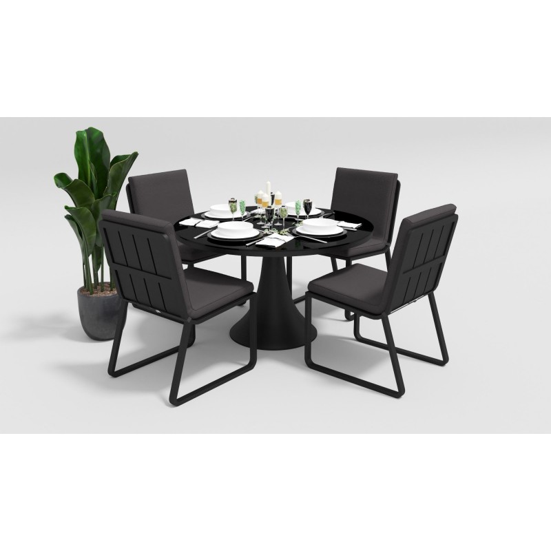 Gardenini - Обеденная зона Gardenini Voglie Round Carbon Антрацит со стульями Voglie