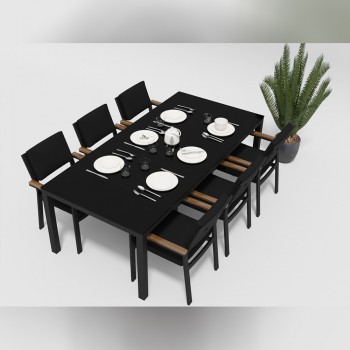 Обеденная зона Gardenini Calma Carbon 220 Чёрный со стульями Bella