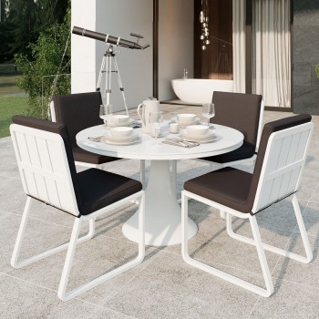 Обеденная зона Gardenini Voglie Round White Антрацит со стульями Voglie