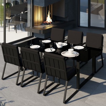 Обеденная зона Gardenini Voglie Carbon 220 Черный со стульями Voglie Armrest