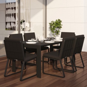 Обеденная зона Gardenini Malia Carbon 180 Черный со стульями Voglie