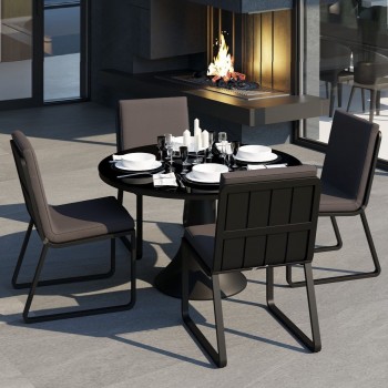 Обеденная зона Gardenini Voglie Round Carbon Антрацит со стульями Voglie