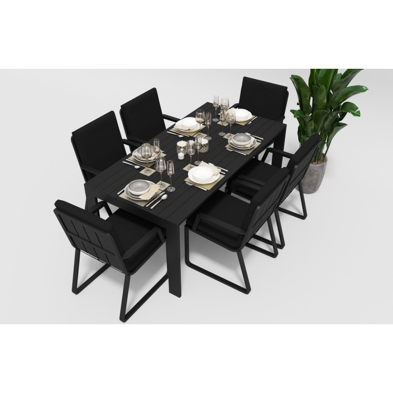 Gardenini - Обеденная зона Gardenini Malia Carbon 180 Черный со стульями Voglie Armrest