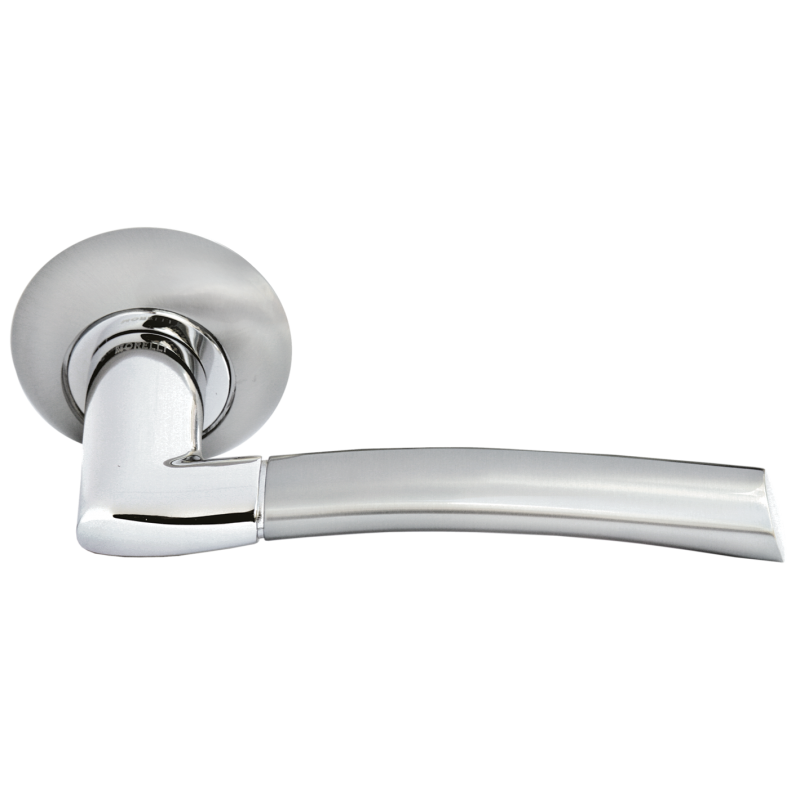 Morelli - Ручка дверная на круглом основании MORELLI MH-06 SN/CP матовый никель / хром Morelli - Ручка дверная на круглом основании MORELLI MH-06 SN/CP матовый никель / хром